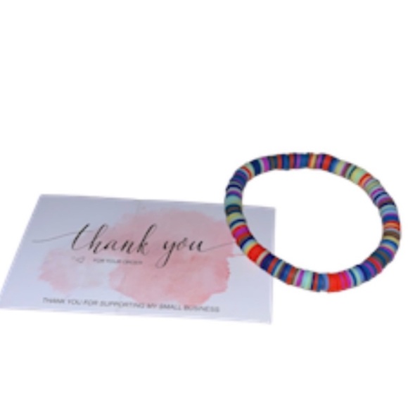 BRACELET. Splash of summer/multicolored clay disc stretch bracelet. - Picture 4 of 10